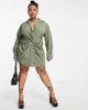 ASOS Curve ASOS DESIGN Curve knot front mini shirt dress in khaki-Green - 4