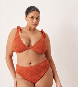 ASOS Curve ASOS DESIGN Curve Kyle broderie Azores high leg high waist bikini bottom in rust-Orange