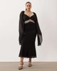 ASOS Curve ASOS DESIGN Curve lace applique chiffon mix draped sleeve midi dress in mono-Red - 2