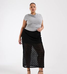 ASOS Curve ASOS DESIGN Curve lace column midaxi skirt in black