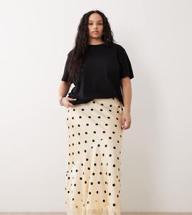 ASOS Curve ASOS DESIGN Curve lace hem fishtail maxi skirt in polka-dot print-Multi