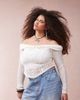 ASOS Curve ASOS DESIGN Curve lace off-the-shoulder long sleeve top with tie detail-White - 1
