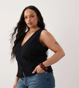 ASOS Curve ASOS DESIGN Curve lace trim vest in black