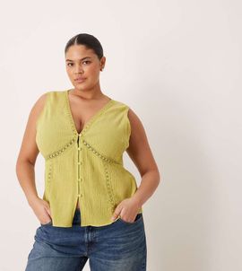 ASOS Curve ASOS DESIGN Curve lace trim vest in green