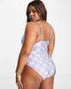 ASOS Curve ASOS DESIGN Curve lace up front swimsuit in blue tile print - 2