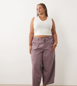 ASOS Curve ASOS DESIGN Curve laundered volume utility pants in washed lilac-Purple
