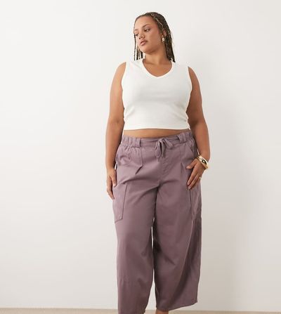 ASOS Curve ASOS DESIGN Curve laundered volume utility pants in washed lilac-Purple