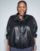 ASOS Curve ASOS DESIGN Curve leather look funnel track bomber jacket in black - 1