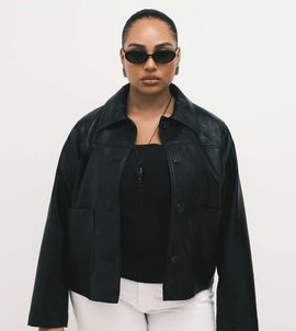 ASOS Curve ASOS DESIGN Curve leather look Harrington jacket in black