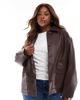 ASOS Curve ASOS DESIGN Curve leather look harrington jacket in chocolate-Brown - 1