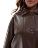 ASOS Curve ASOS DESIGN Curve leather look harrington jacket in chocolate-Brown - 3