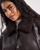 ASOS Curve ASOS DESIGN Curve leather look jacket with borg collar and cinch waist in chocolate-Brown - 2