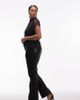 ASOS Curve ASOS DESIGN Curve leather look slim flared pants with pintucks in black - 1