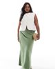 ASOS Curve ASOS DESIGN Curve linen blend bias cut maxi skirt in khaki green - 1
