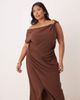 ASOS Curve ASOS DESIGN Curve linen fallen twist shoulder wrap skirt detail midi dress in chocolate brown - 3