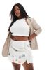 ASOS Curve ASOS DESIGN Curve linen look 3D embellishments mini skirt in natural-Neutral - 2