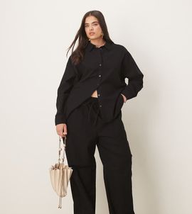 ASOS Curve ASOS DESIGN Curve linen look pull on pants in black - part of a set