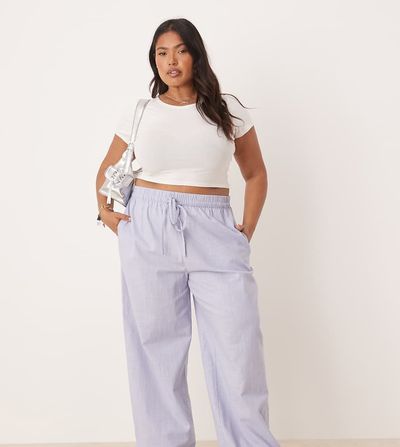 ASOS Curve ASOS DESIGN Curve linen look pull on pants in blue