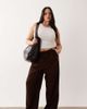ASOS Curve ASOS DESIGN Curve linen look pull on pants in chocolate-Neutral - 1