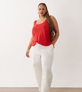 ASOS Curve ASOS DESIGN Curve linen look pull on pants in off white