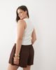 ASOS Curve ASOS DESIGN Curve linen look pull on shorts in chocolate-Neutral - 4