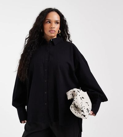 ASOS Curve ASOS DESIGN Curve linen look shirt in black