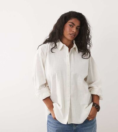 ASOS Curve ASOS DESIGN Curve linen look shirt in off white