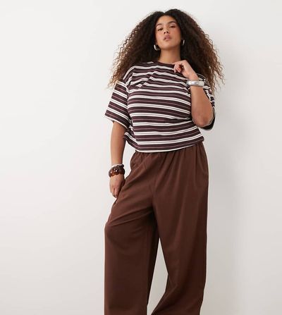 ASOS Curve ASOS DESIGN Curve linen mix pants in brown - part of a set