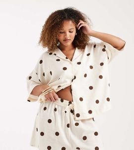 ASOS Curve ASOS DESIGN Curve linen mix shorts in polka dot - part of a set-Multi