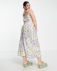 ASOS Curve ASOS DESIGN Curve linen scoop neck maxi sundress with split in retro floral-Multi - 3