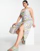 ASOS Curve ASOS DESIGN Curve linen scoop neck maxi sundress with split in retro floral-Multi - 4