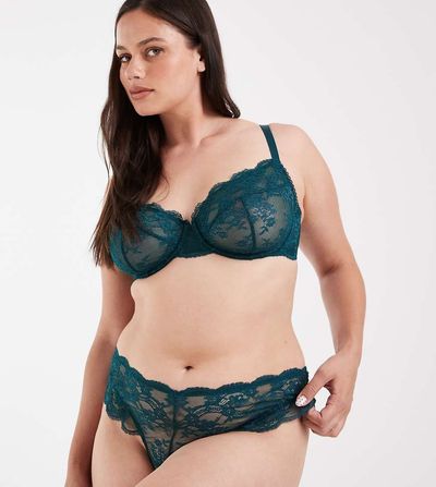 ASOS Curve ASOS DESIGN Curve Lola lace classic thong in emerald green