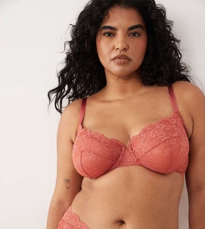ASOS Curve ASOS DESIGN Curve Lola lace underwire bra in terracotta-Brown