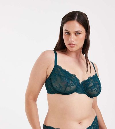 ASOS Curve ASOS DESIGN Curve Lola lace underwired bra in emerald green