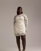 ASOS Curve ASOS DESIGN Curve long sleeve embroidered mini wedding dress in cream-White - 1