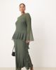 ASOS Curve ASOS DESIGN Curve long sleeve frill hem chiffon maxi dress in dark green - 1