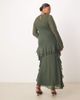 ASOS Curve ASOS DESIGN Curve long sleeve frill hem chiffon maxi dress in dark green - 3