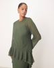 ASOS Curve ASOS DESIGN Curve long sleeve frill hem chiffon maxi dress in dark green - 4