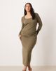 ASOS Curve ASOS DESIGN Curve long sleeve scoop neck midi dress in khaki-Green - 1