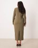 ASOS Curve ASOS DESIGN Curve long sleeve scoop neck midi dress in khaki-Green - 4
