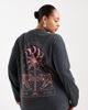 ASOS Curve ASOS DESIGN Curve long sleeve T-shirt with moon and tiger graphic in washed charcoal-Gray - 1