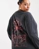 ASOS Curve ASOS DESIGN Curve long sleeve T-shirt with moon and tiger graphic in washed charcoal-Gray - 3