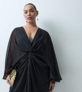 ASOS Curve ASOS DESIGN Curve long sleeve twist front mini dress with open back in black