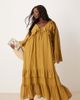 ASOS Curve ASOS DESIGN Curve long sleeve v neck maxi dress with tie details in ocher-Green - 1