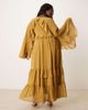 ASOS Curve ASOS DESIGN Curve long sleeve v neck maxi dress with tie details in ocher-Green - 2
