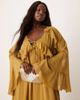 ASOS Curve ASOS DESIGN Curve long sleeve v neck maxi dress with tie details in ocher-Green - 3