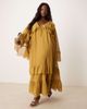 ASOS Curve ASOS DESIGN Curve long sleeve v neck maxi dress with tie details in ocher-Green - 4