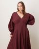 ASOS Curve ASOS DESIGN Curve long sleeve v neck poplin maxi dress in berry-Red - 4