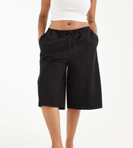 ASOS Curve ASOS DESIGN Curve longline bermuda shorts in black linen look