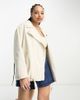 ASOS Curve ASOS DESIGN Curve longline biker jacket in washed cotton in ecru-White - 1
